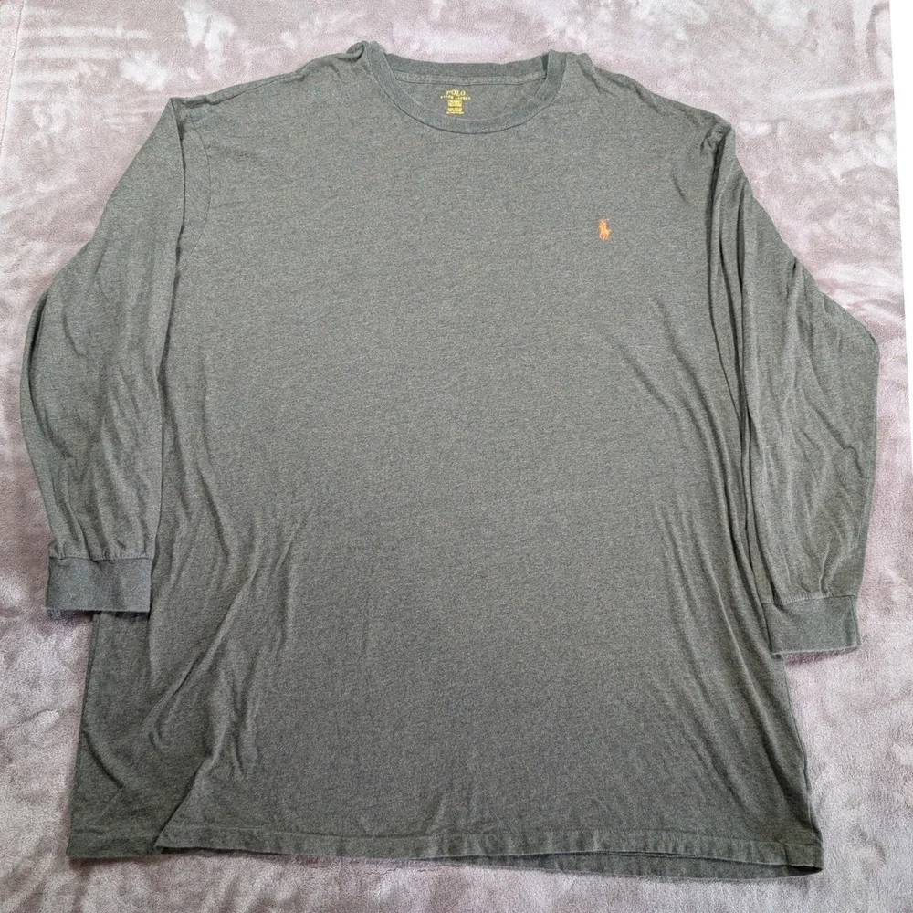 Polo Ralph Lauren T-Shirt Mens 3XLT Olive Green Long Sleeve Heathered Pony Logo